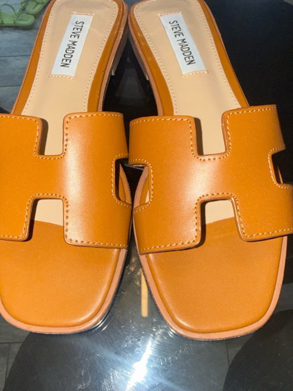 Steve Madden Orange Leather Cutout Slide Mules